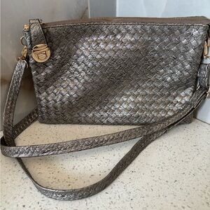 Beautiful Pewter Woven Crossbody/Clutch Bag